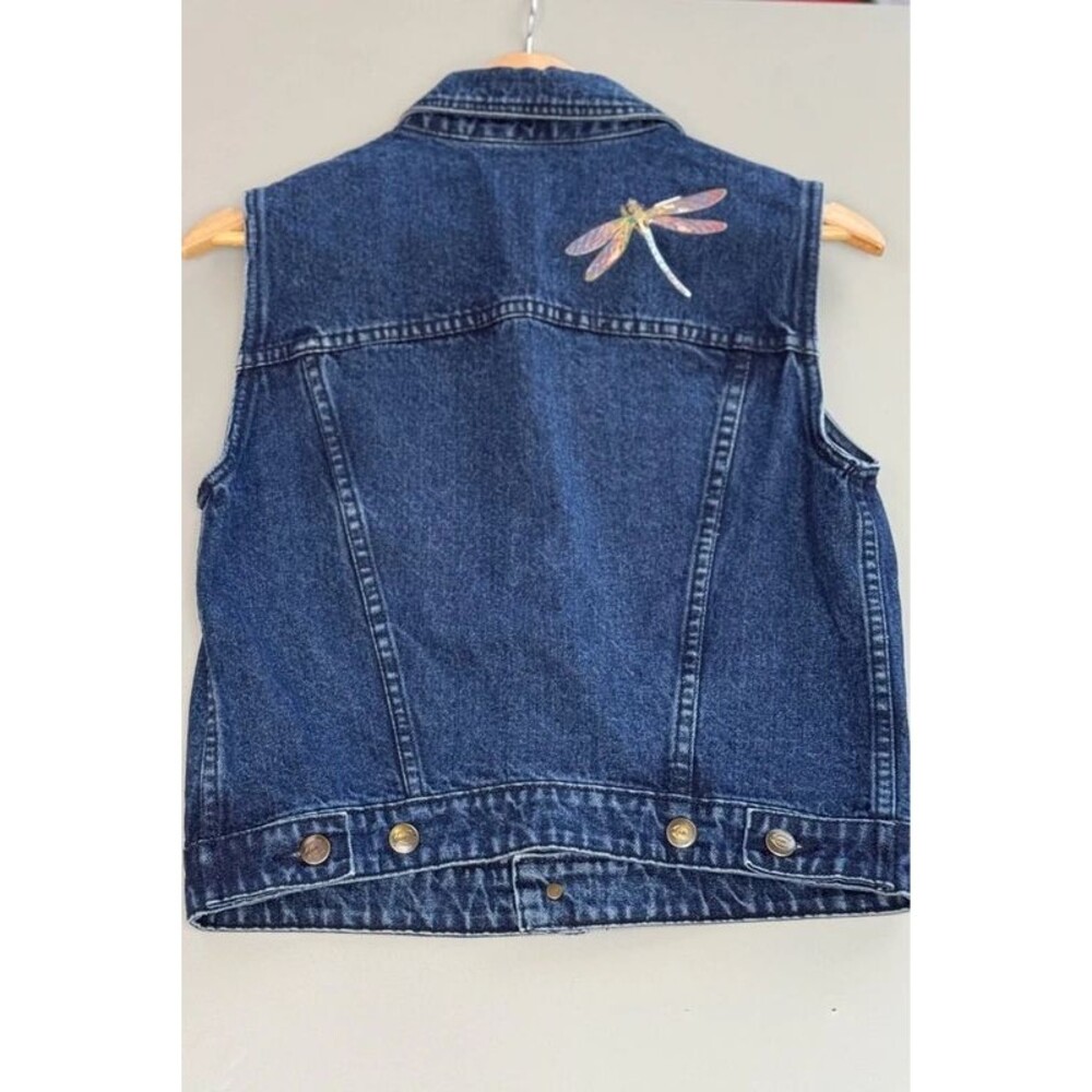 Vintage Just Cavalli Y2K Embroidered Dragonfly Denim Vest Made in Italy M